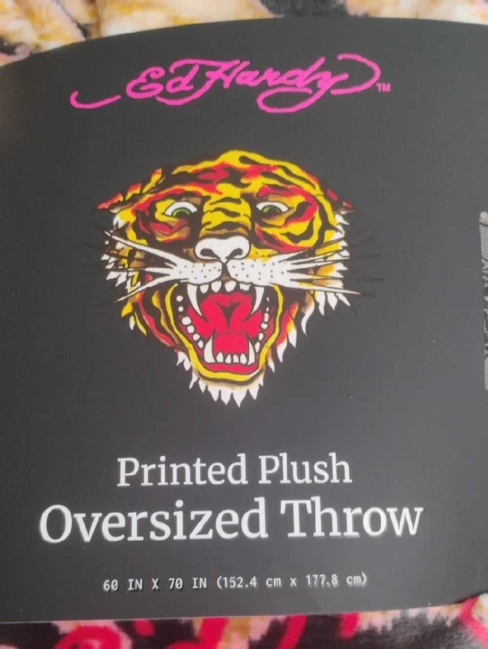 Ed Hardy  Iconic  Tiger-Print &Red RosePlush Throw🌹
